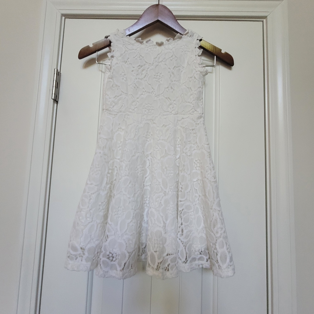 Rare Editions White Dress with Subtle Pink Logo Accent